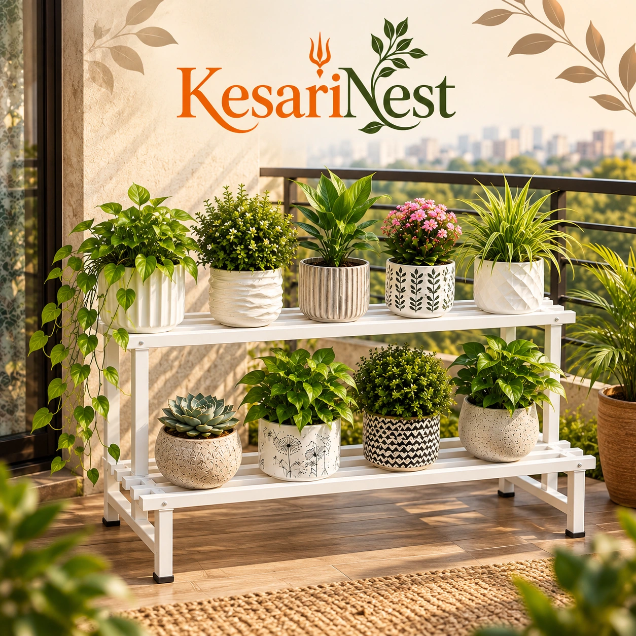 2-Tier Heavy Duty Metal Plant Stand view 3