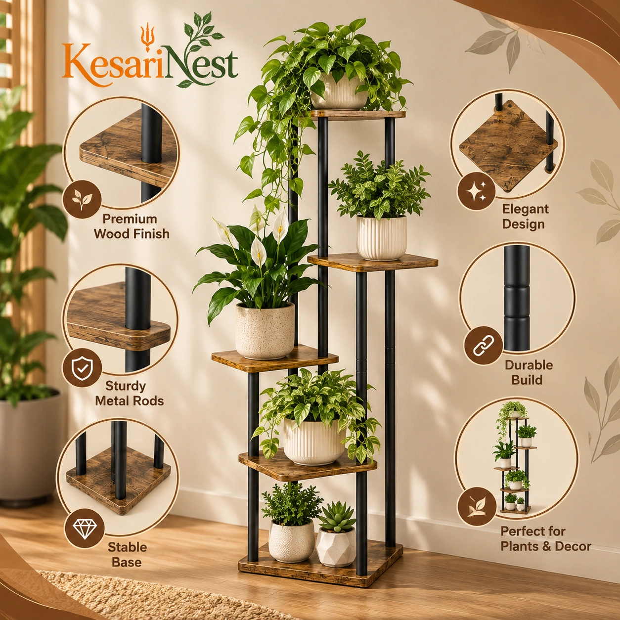 5-Tier Tall Metal Plant Stand for Plants view 3
