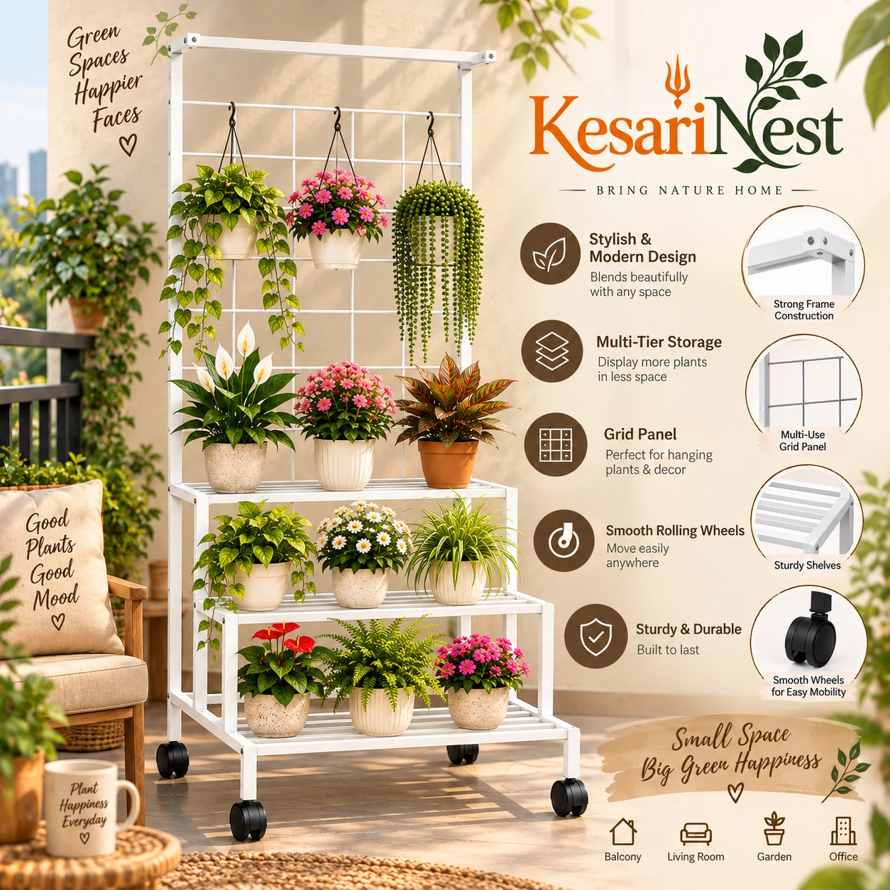 4-Tier Plant Stand with Wheels view 4