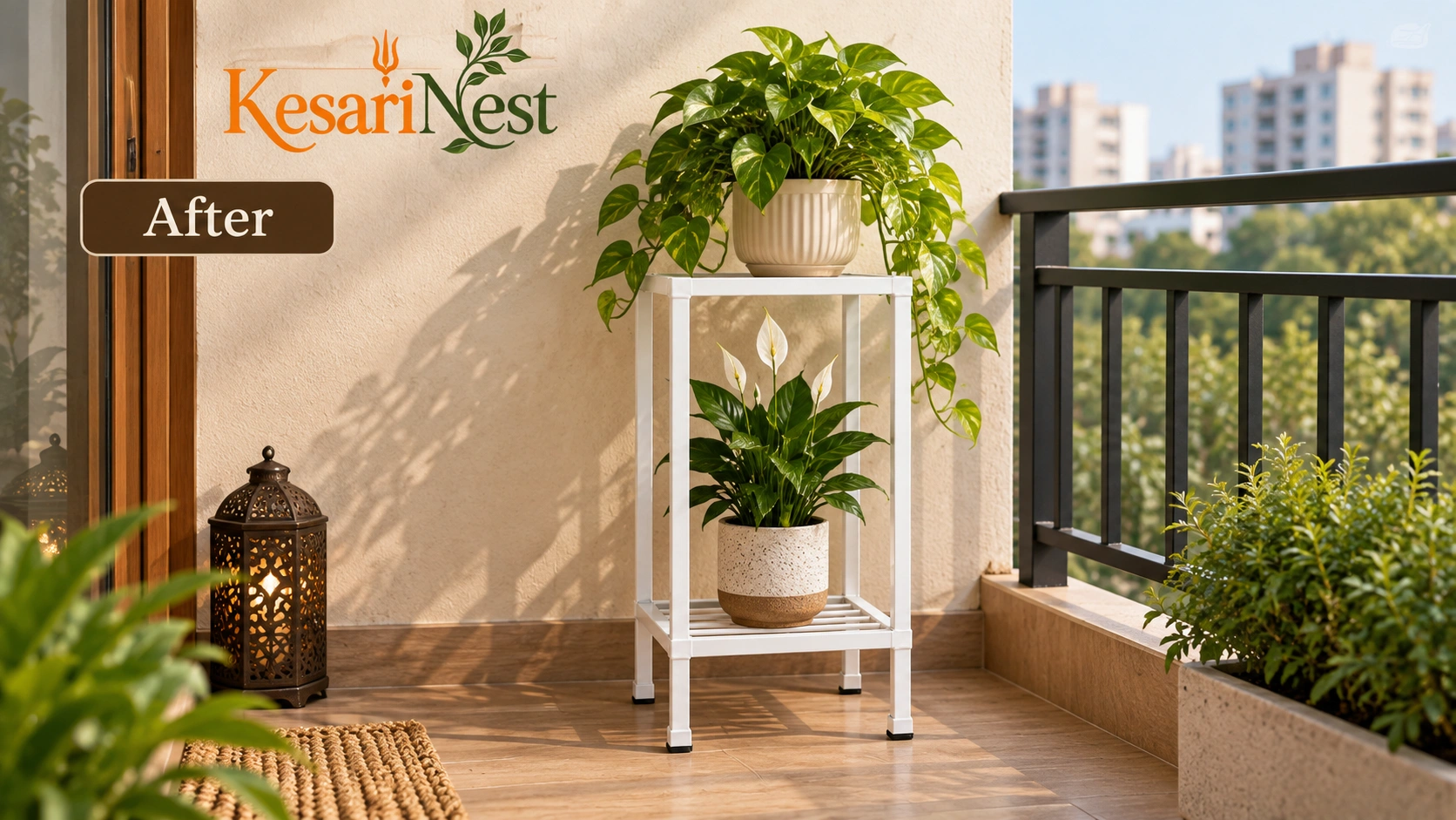 2-Tier Modern Metal Plant Stand — after