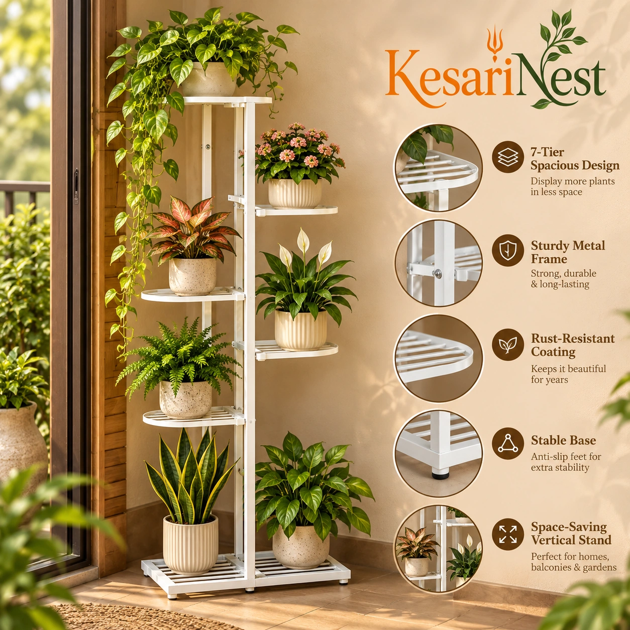 7-Tier Multi-Level Metal Plant Stand view 3