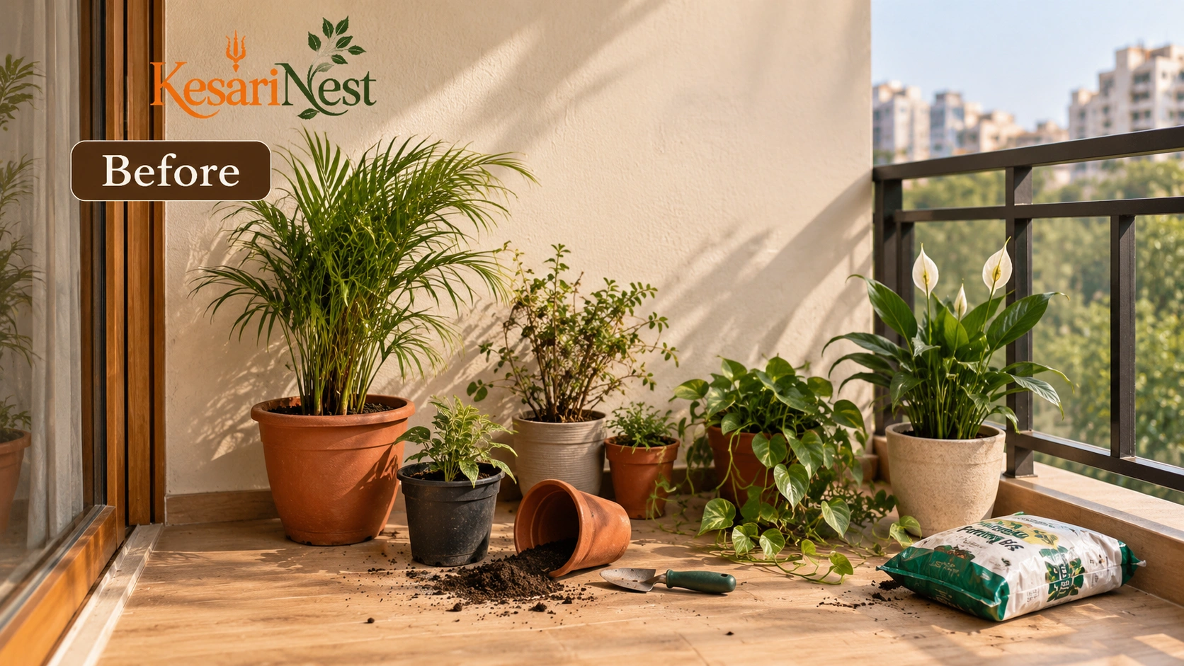 2-Tier Modern Metal Plant Stand — before