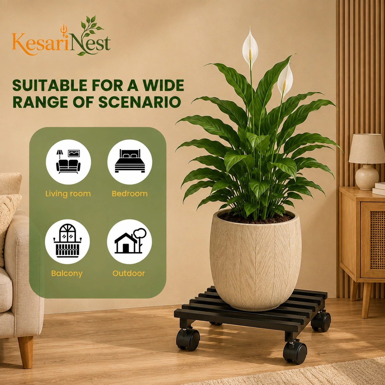 Designer Movable Plant Stand with Wheels — slide 4