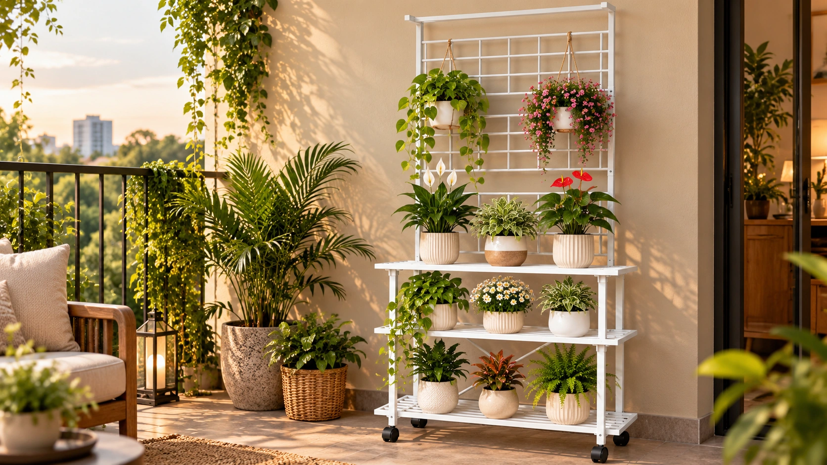 4-Tier Metal Plant Stand with Wheels — after
