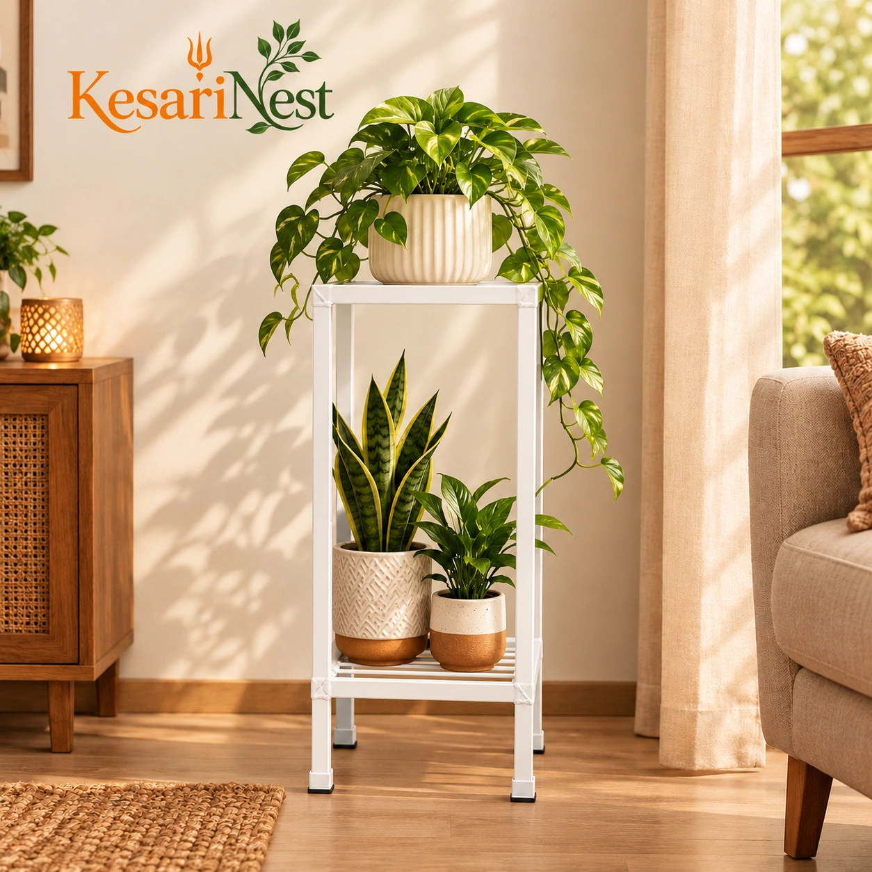 2-Tier Modern Metal Plant Stand view 4