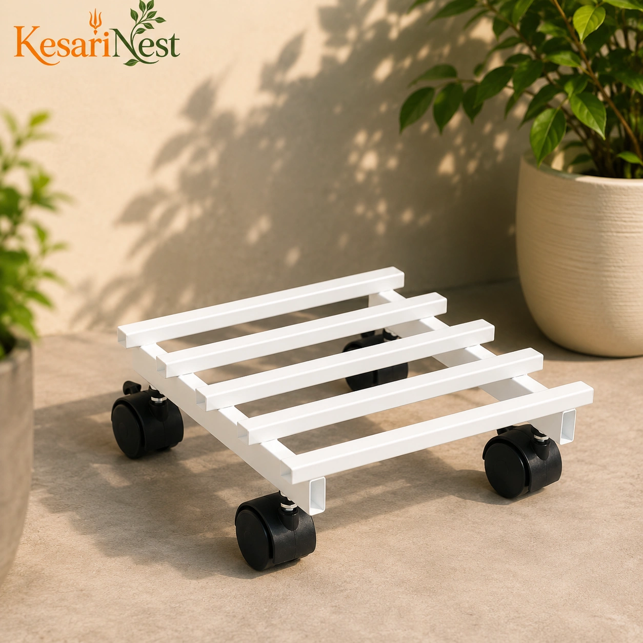 Designer Movable Plant Stand with Wheels — slide 1