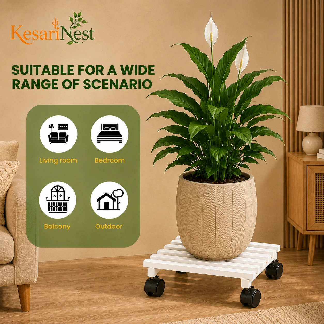 Designer Movable Plant Stand with Wheels view 5
