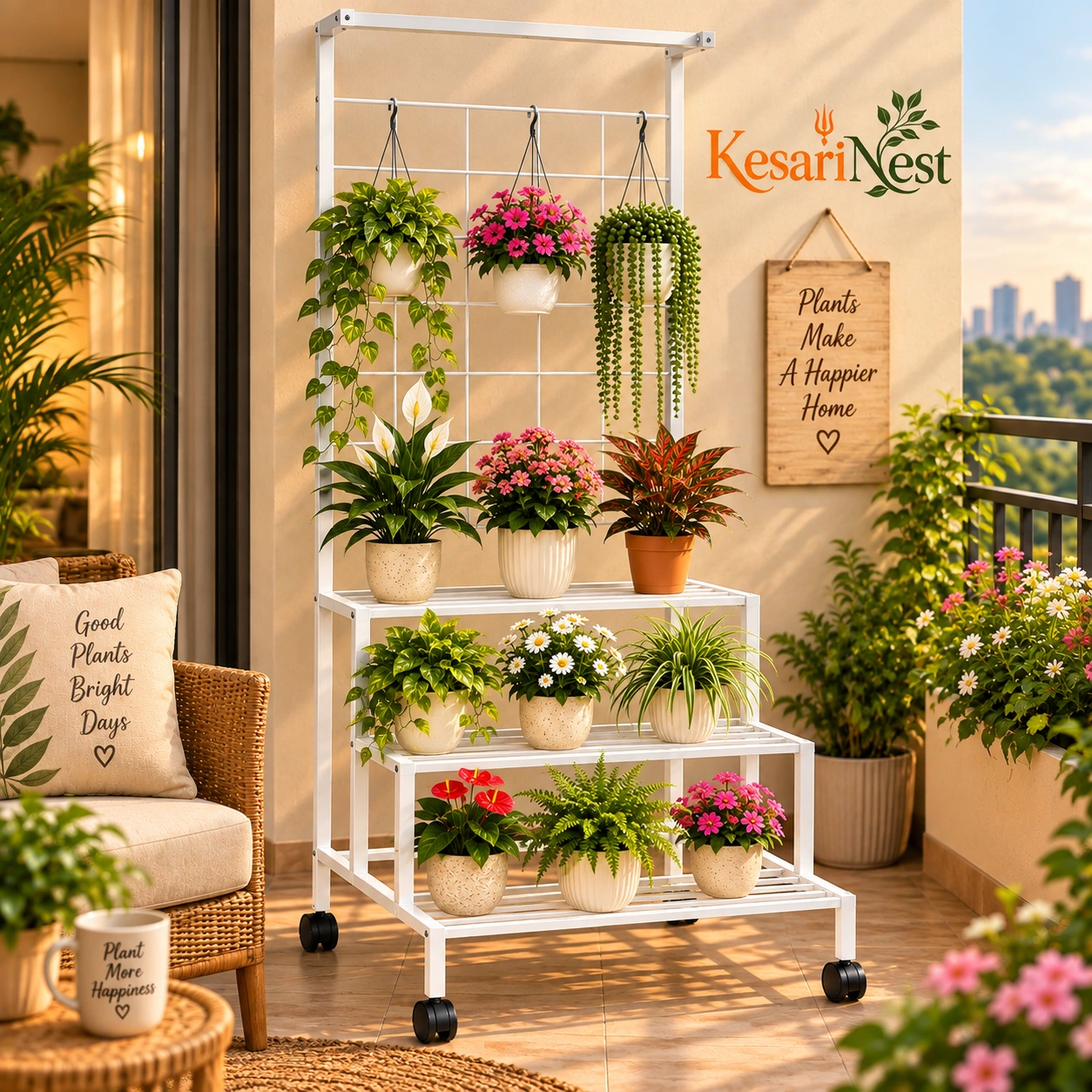 4-Tier Plant Stand with Wheels view 3