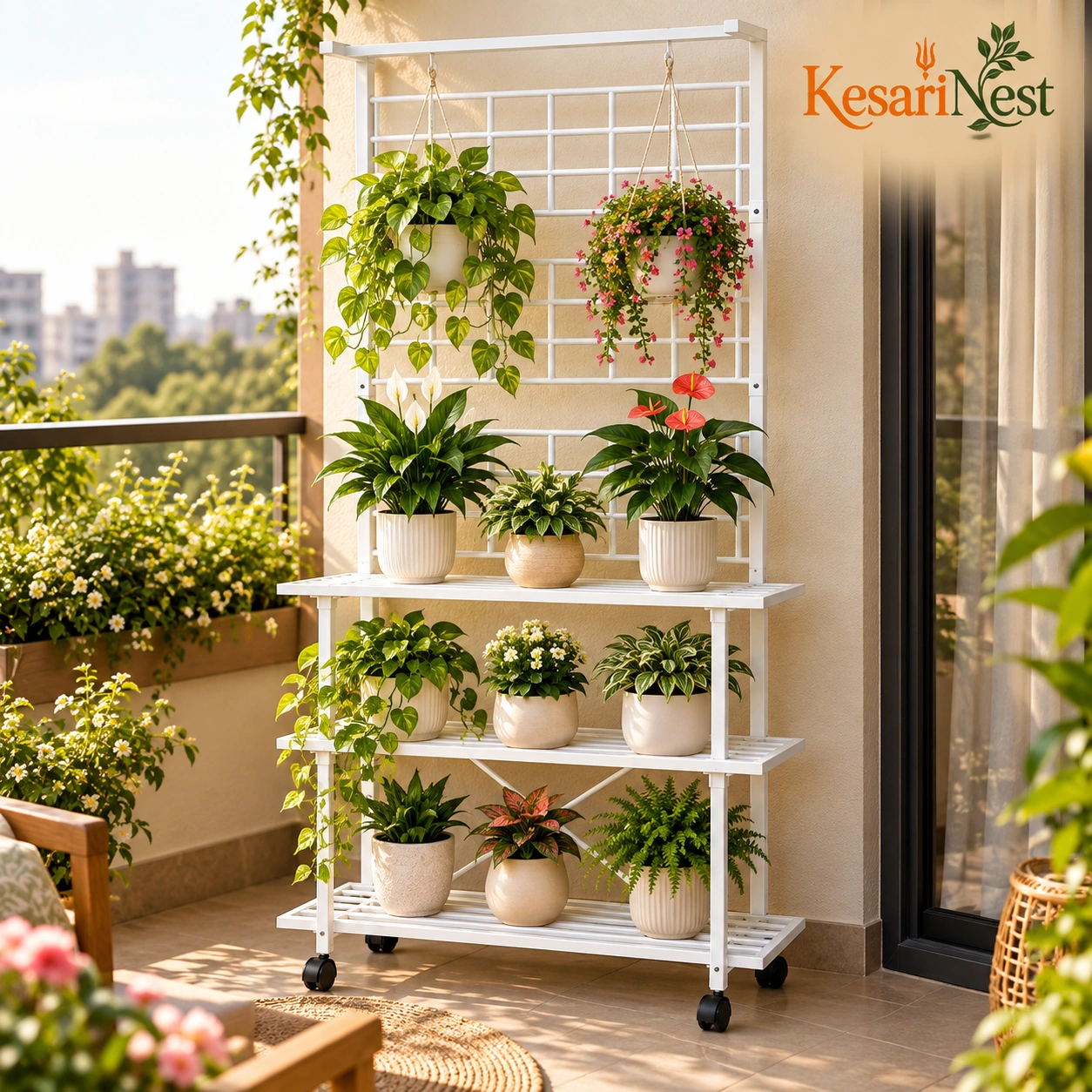 4-Tier Metal Plant Stand with Wheels view 3