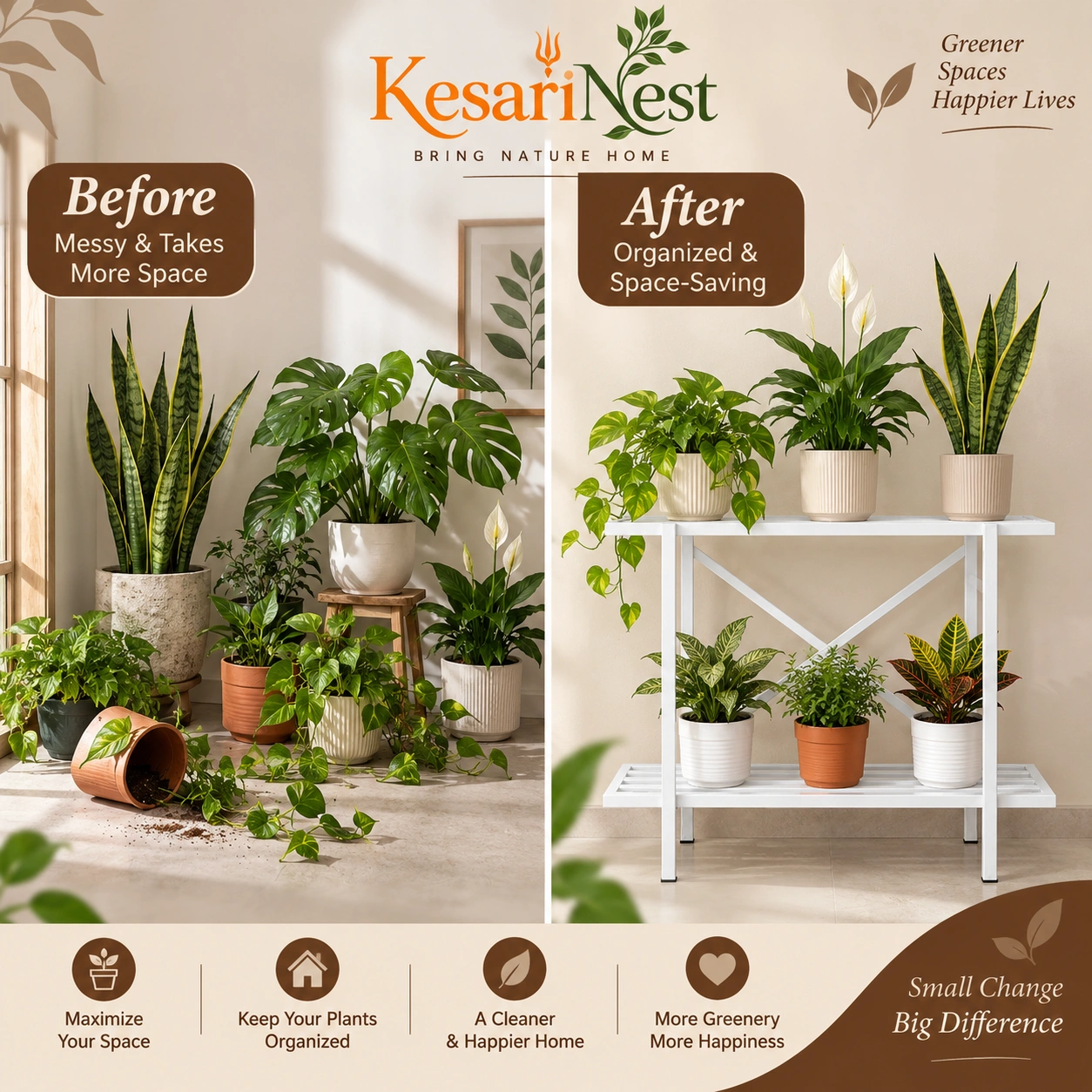2-Tier Rust-Resistant Metal Plant Stand view 4
