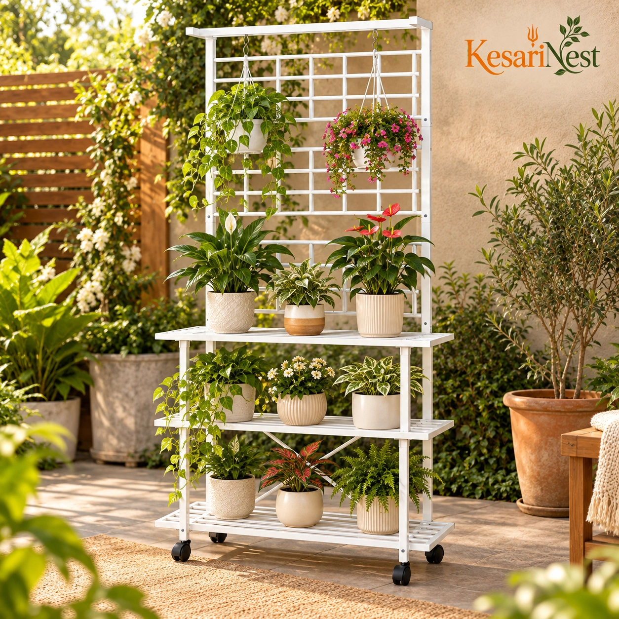 4-Tier Metal Plant Stand with Wheels