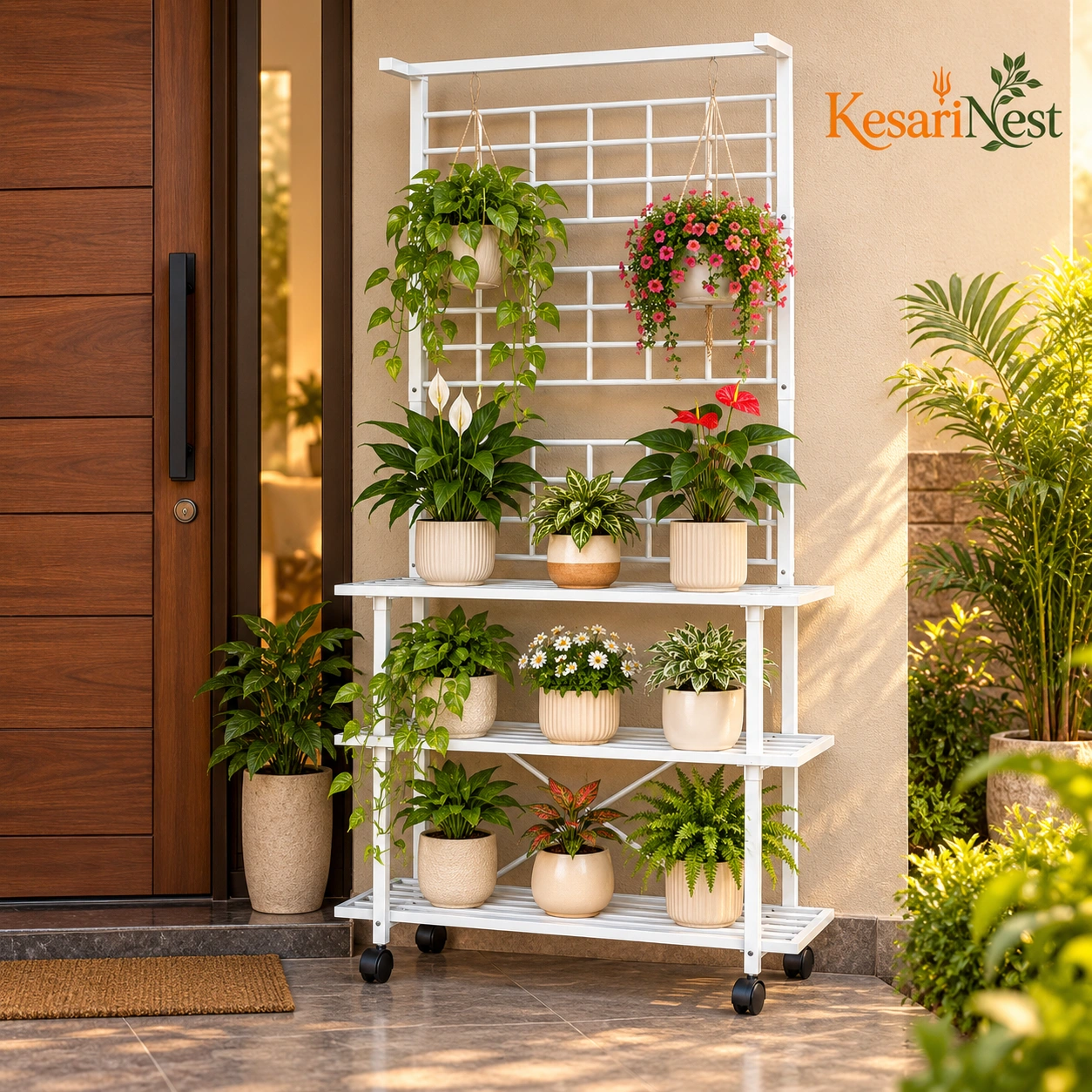 4-Tier Metal Plant Stand with Wheels view 4
