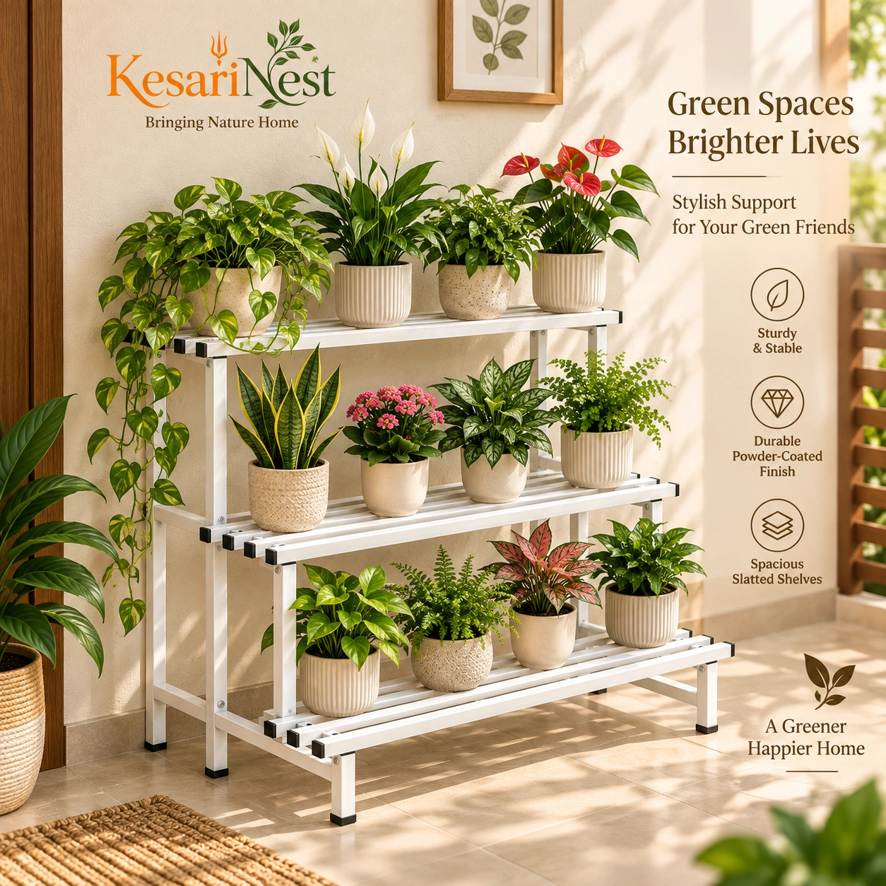 3-Tier Heavy Duty Metal Plant Stand view 3