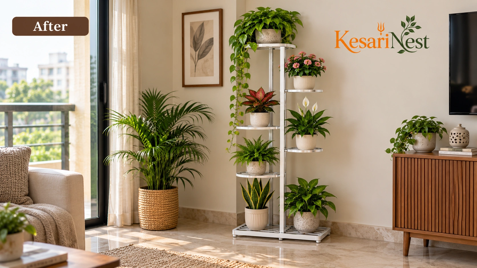 7-Tier Multi-Level Metal Plant Stand — after