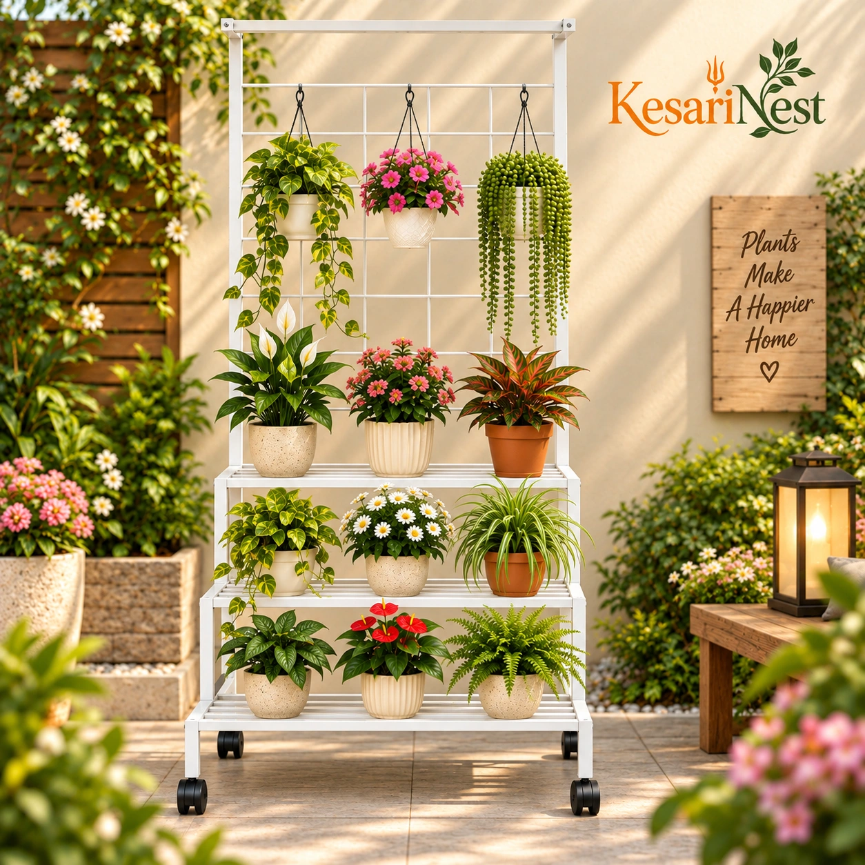 4-Tier Plant Stand with Wheels