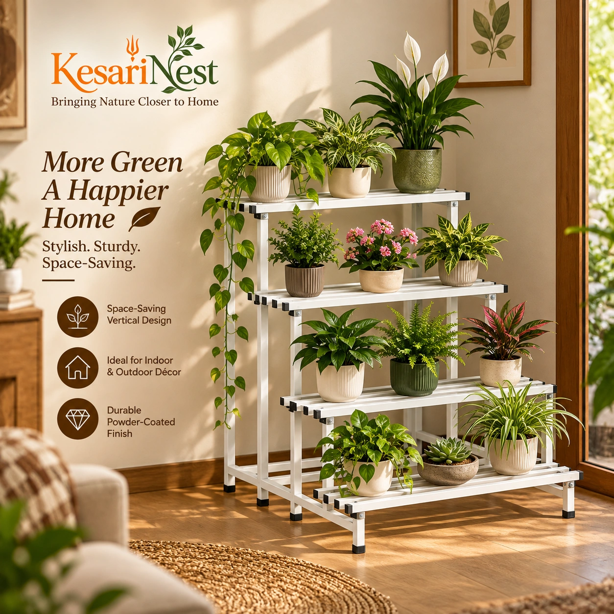 4-Tier Heavy Duty Metal Plant Stand view 3
