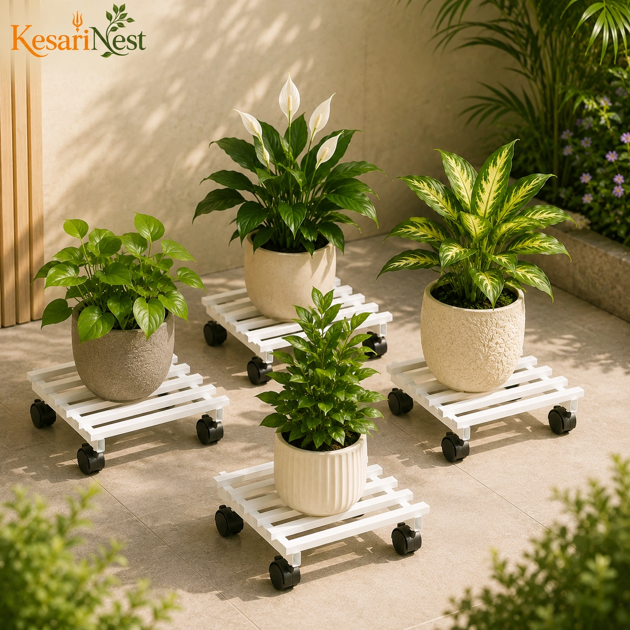 Designer Movable Plant Stand with Wheels — slide 3