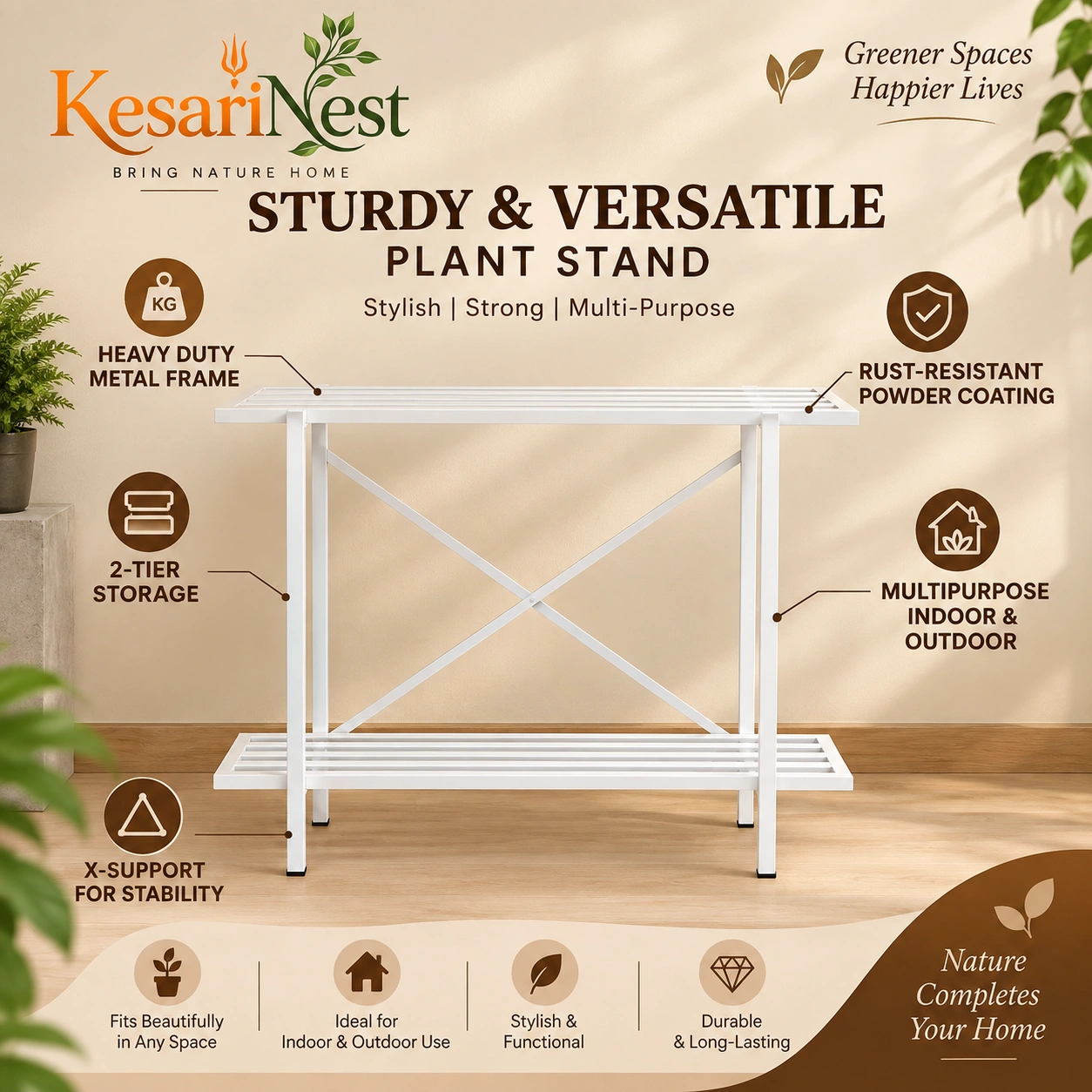 2-Tier Rust-Resistant Metal Plant Stand view 3