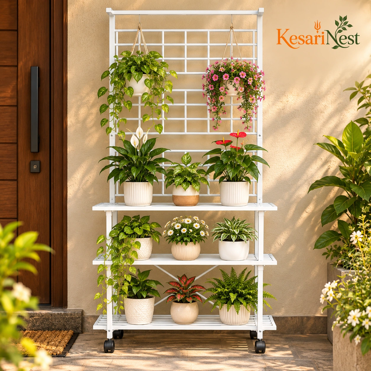 4-Tier Metal Plant Stand with Wheels view 6