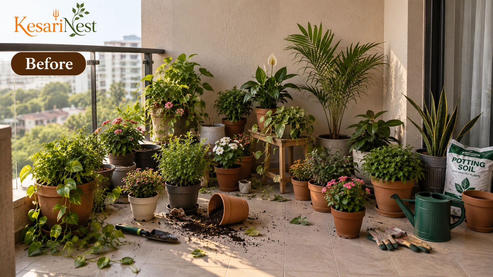4-Tier Heavy Duty Metal Plant Stand — before
