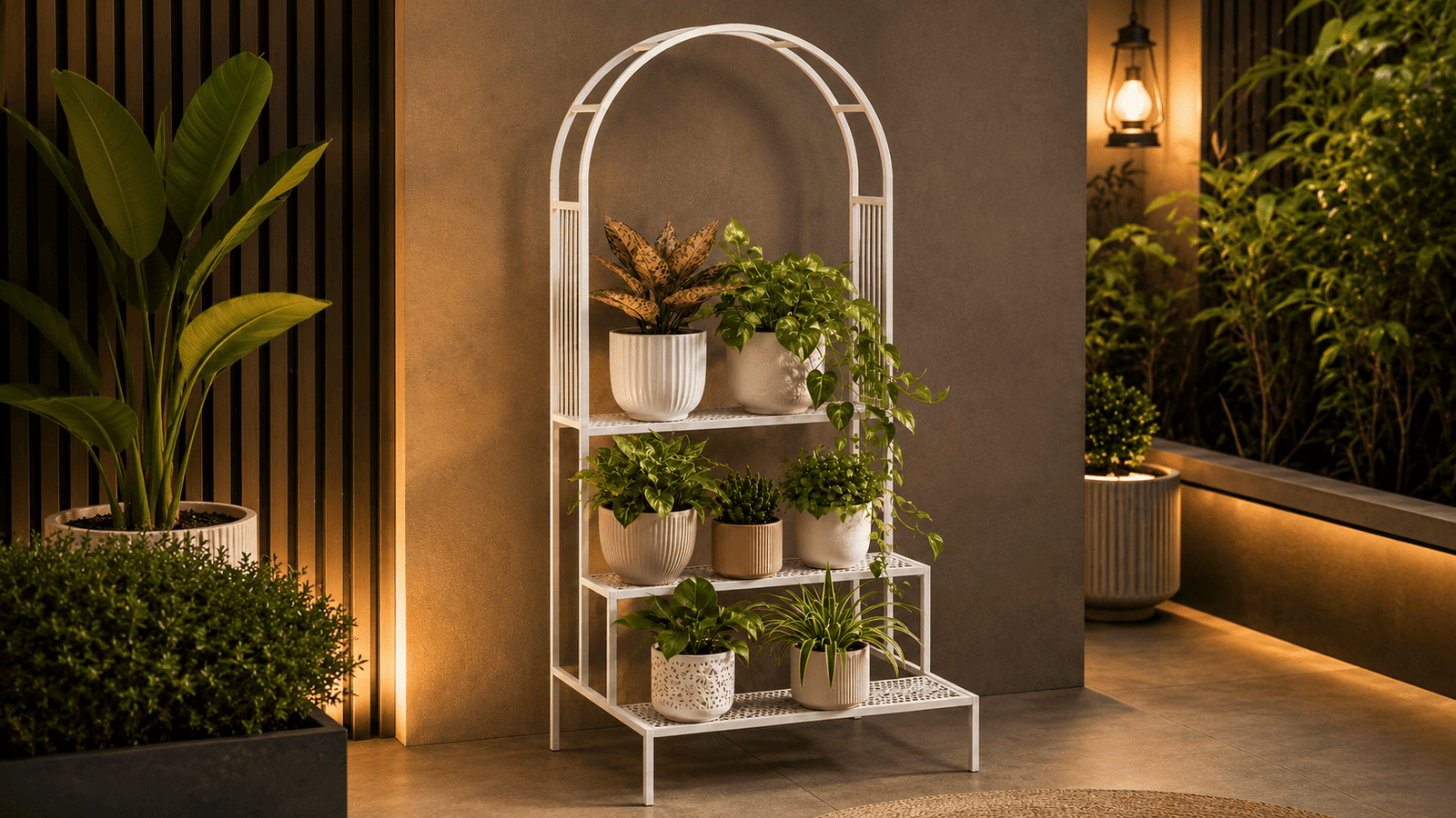 4-Tier Metal Plant Rack for Home & Garden — after