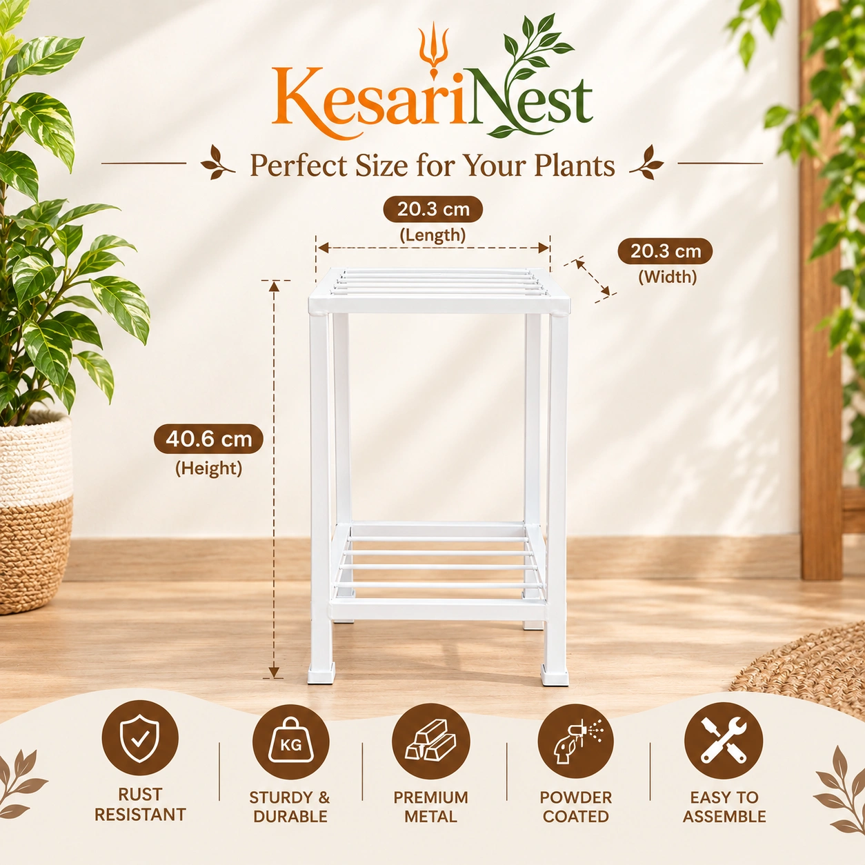 2-Tier Modern Metal Plant Stand view 3