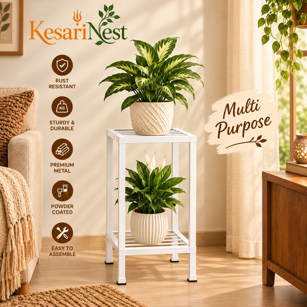 2-Tier Modern Metal Plant Stand view 5