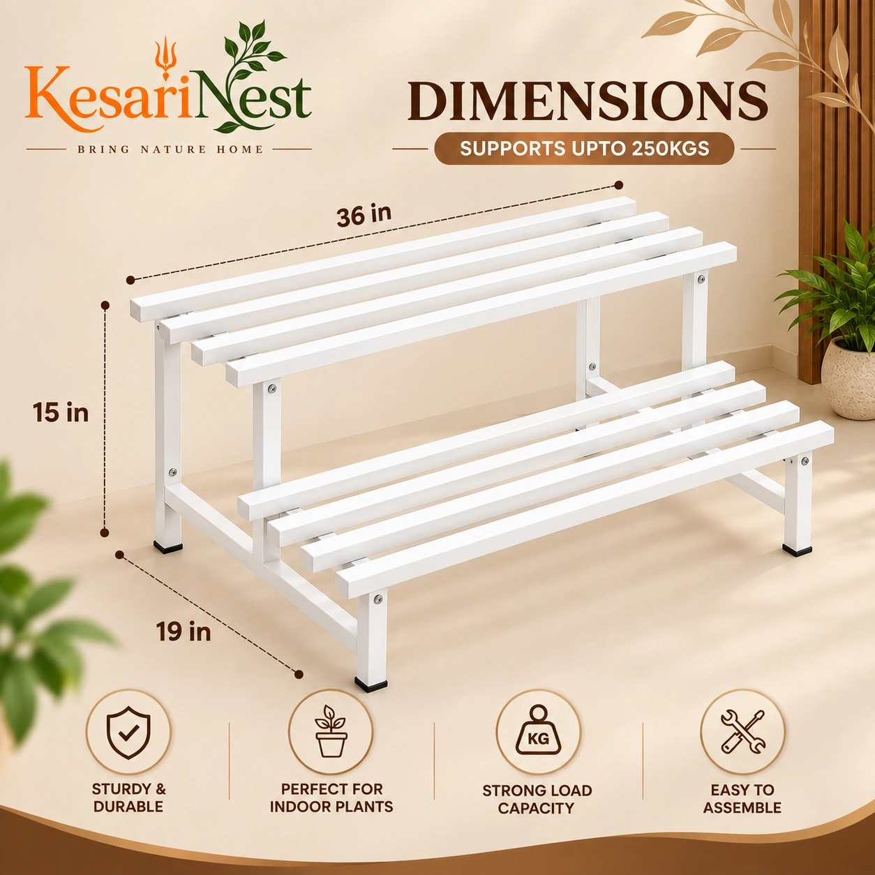 2-Tier Heavy Duty Metal Plant Stand