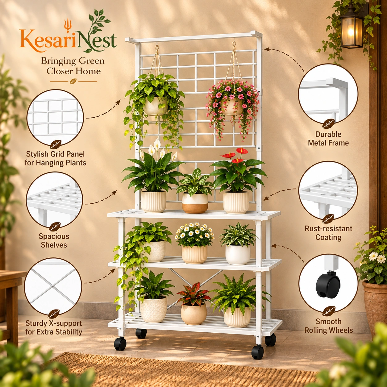 4-Tier Metal Plant Stand with Wheels view 7