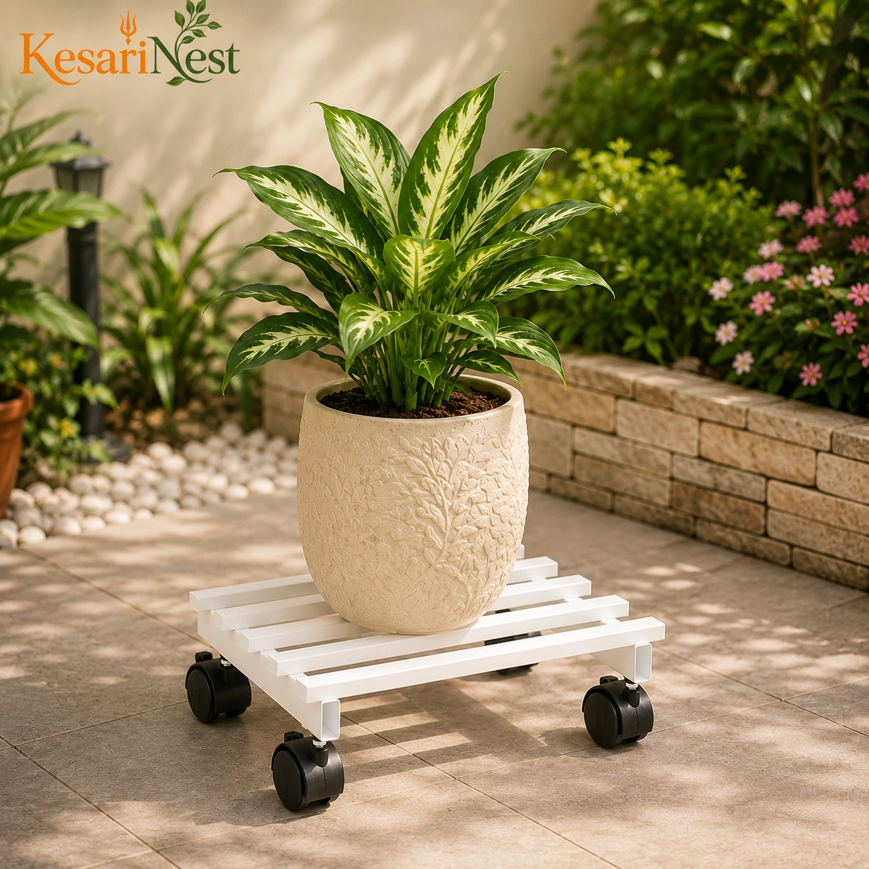 Designer Movable Plant Stand with Wheels — slide 2